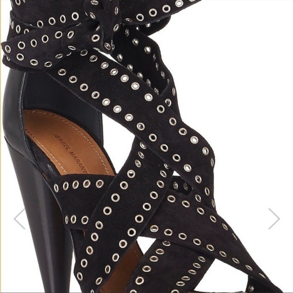 Isabel Marant. Eyelet Suede Anaid Cross Strap Wrap Around Sandals - Picture 4 of 11